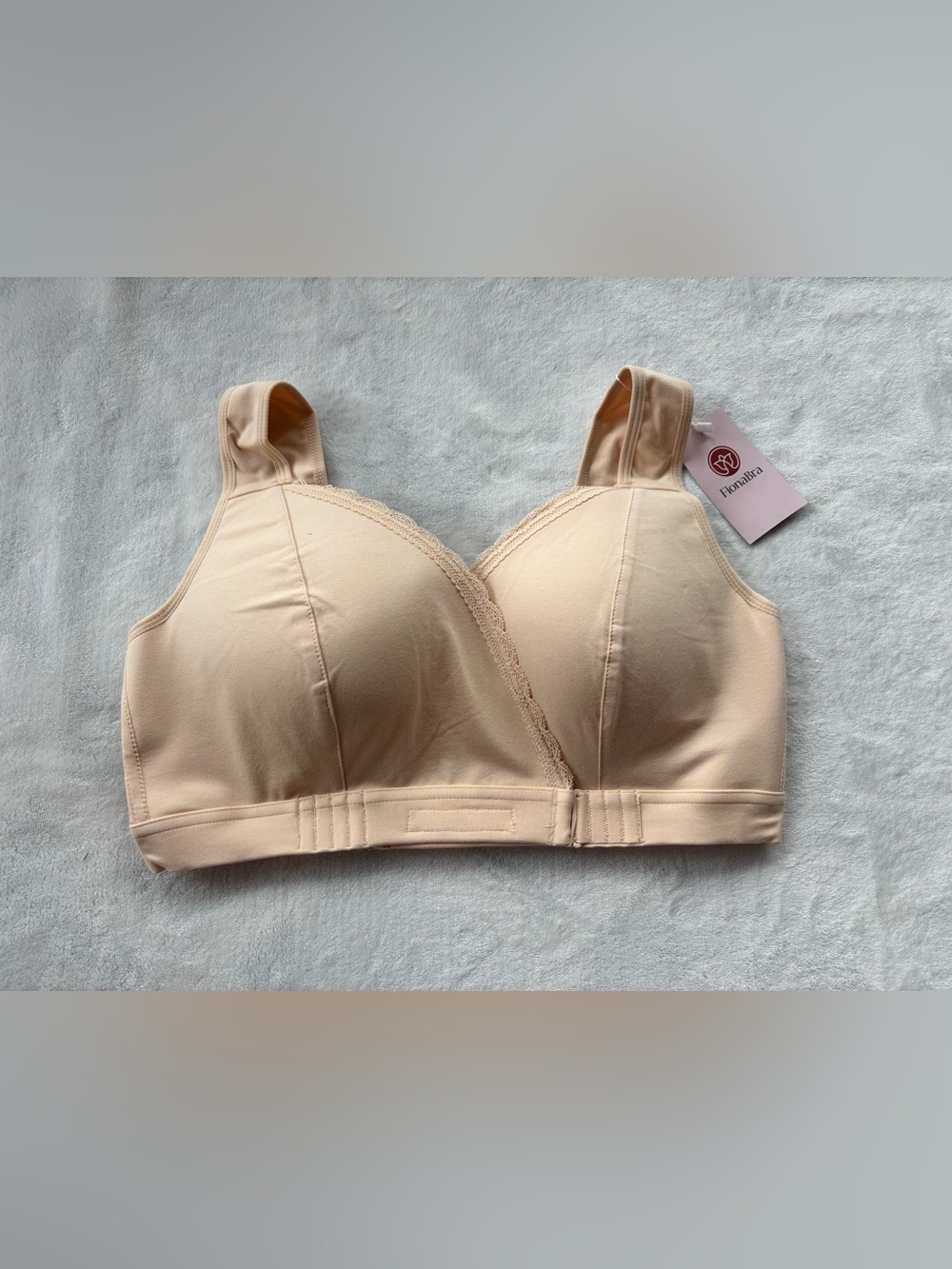 NWT FionaBra Beige Crossover Wireless Front-Closure Comfort Bra Size XL